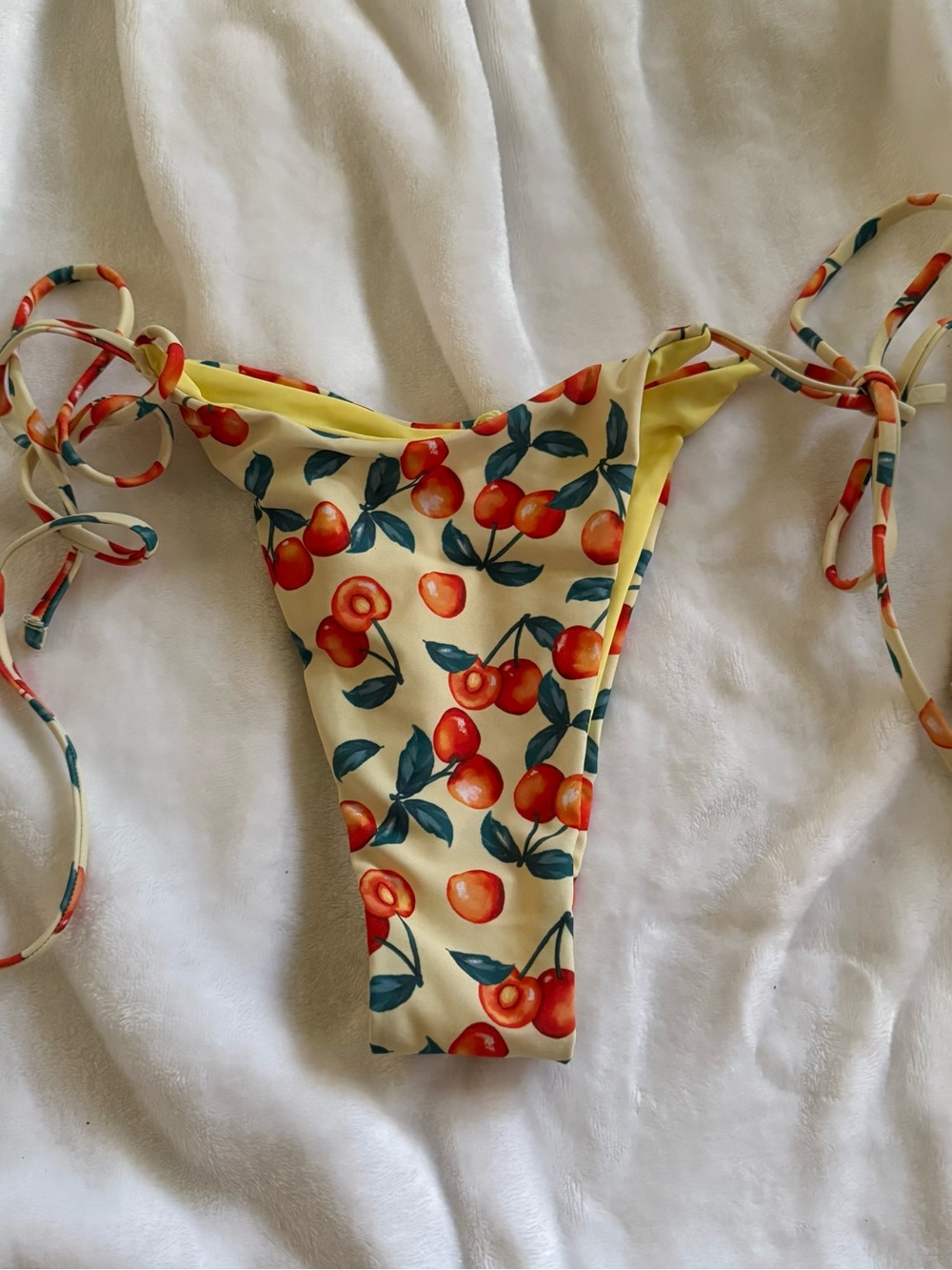 Tie-Side Cherry Print Bikini Bottom - Yellow